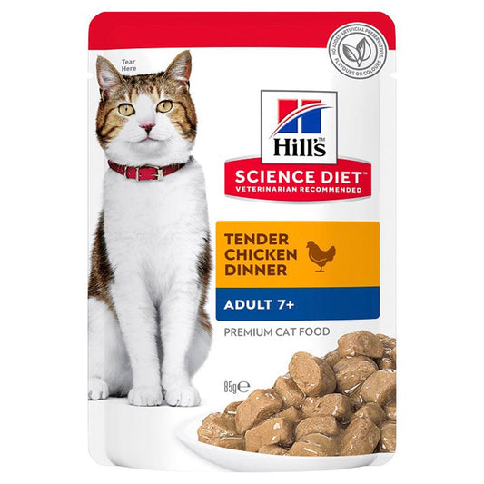 Hills Cat Adult 7+ Chicken Pouches 85G 12Pk(Om12)