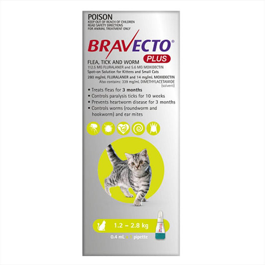 Bravecto Cat Plus 112.5 Mg 1.2 - 2.8 Kg Green