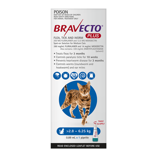 Bravecto Cat Plus 250 Mg 2.8-6.25Kg Blue