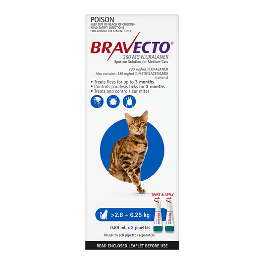 Bravecto Cat Spot On 250Mg Blue >2.8-6.25Kg