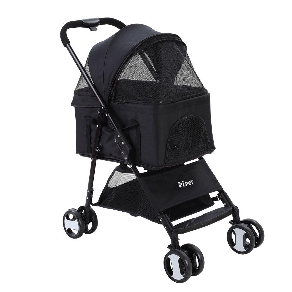 i.Pet Pet Stroller Dog Pram Cat Carrier Travel Large Pushchair Foldable 4 Wheels Black - Pet Parlour Australia