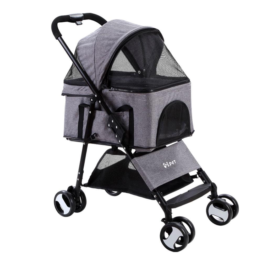 i.Pet Pet Stroller Dog Pram Cat Carrier Travel Large Pushchair Foldable 4 Wheels Grey - Pet Parlour Australia