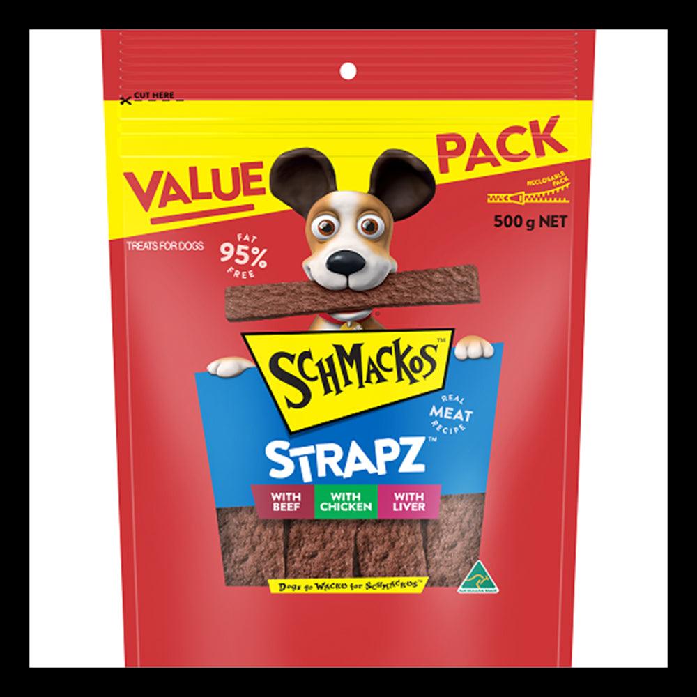 Schmackos Snacks Strapz 3 Variety 500G 4Pk (364318)(Om4)