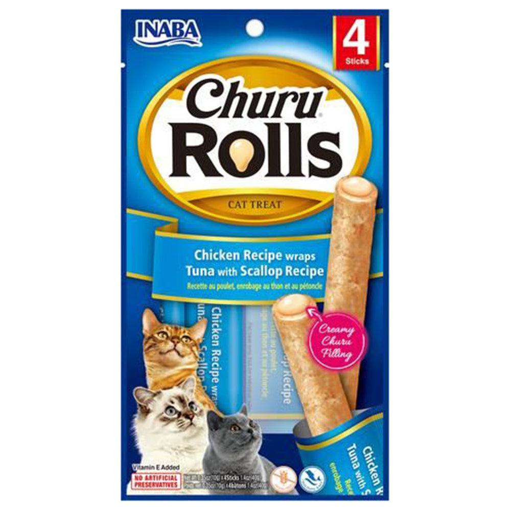 Inaba Cat Churu Rolls Chicken Wraps Tuna Scallop 6X1.4Oz