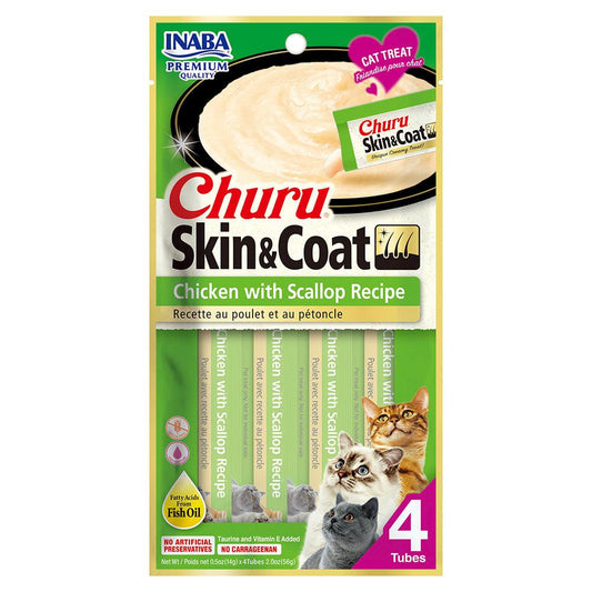 Inaba Cat Churu Puree Skin & Coat Chkn Scallop 56G 6Pk(Om6)