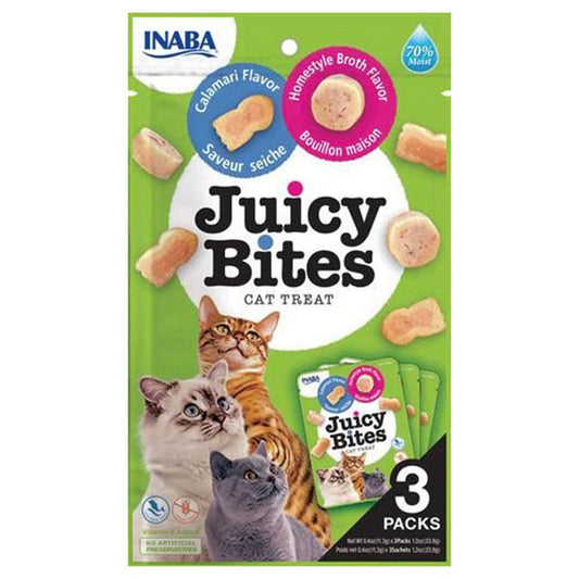 Inaba Cat Juicy Bites Home Style Broth & Calamari 6X1.2Oz