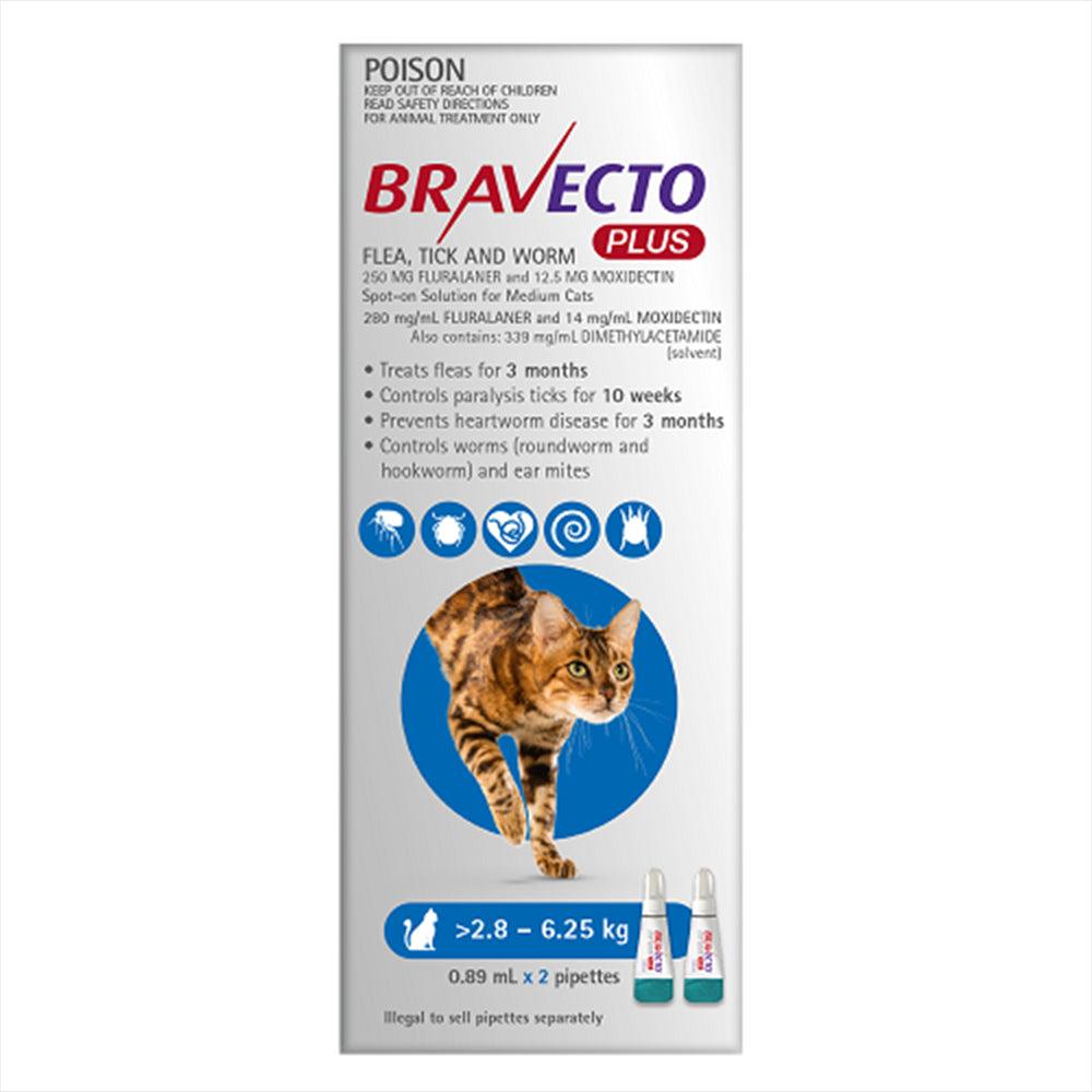 Bravecto Cat Plus 250 Mg 2.8-6.25Kg Blue (2Pk)