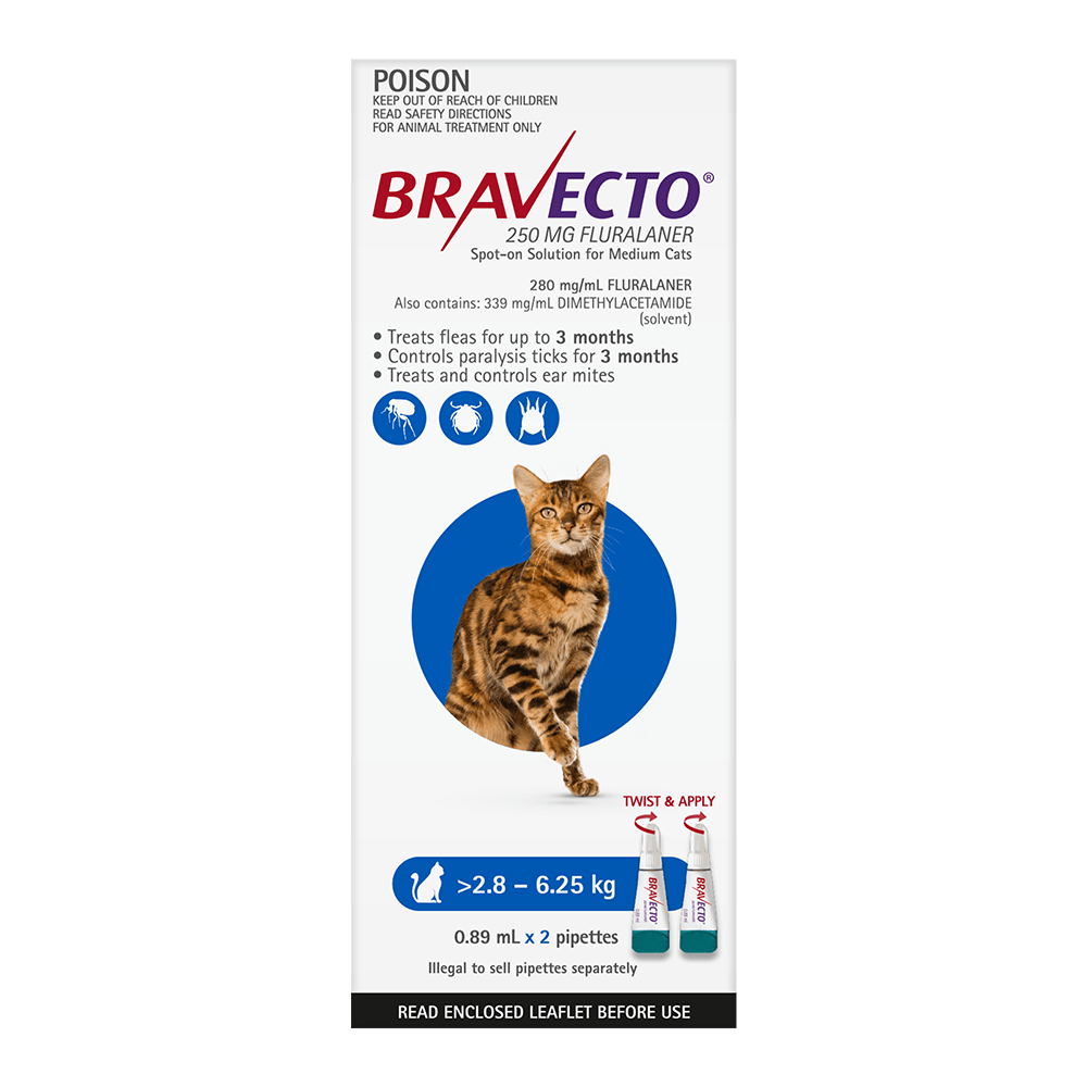 Bravecto Cat Spot On 250Mg Blue >2.8-6.25Kg