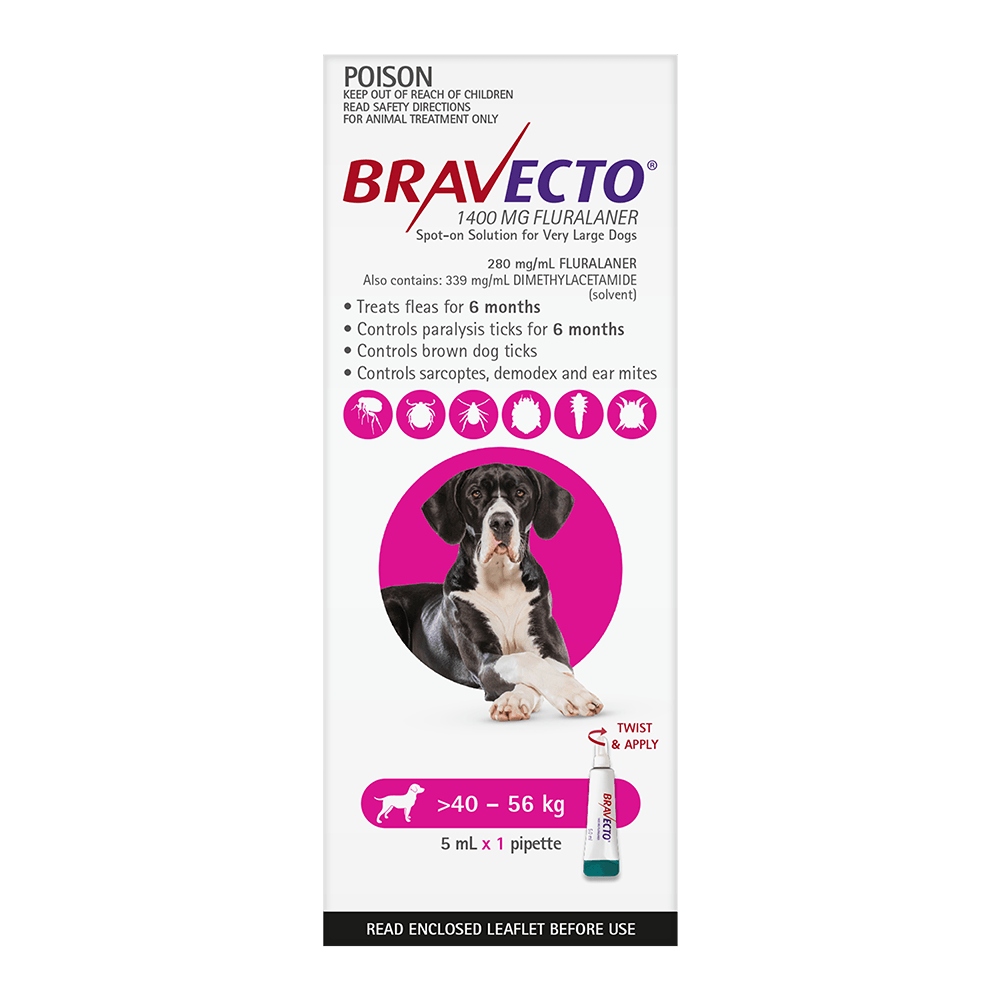 Bravecto Dog Spot On 1400Mg Pink >40-56Kg