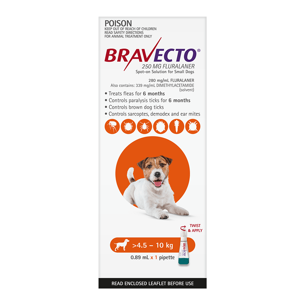 Bravecto Dog Spot On 250Mg Orange >4.5-10Kg