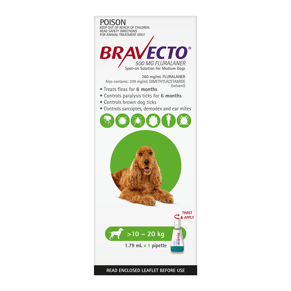 Bravecto Dog Spot On 500Mg Green  >10-20Kg