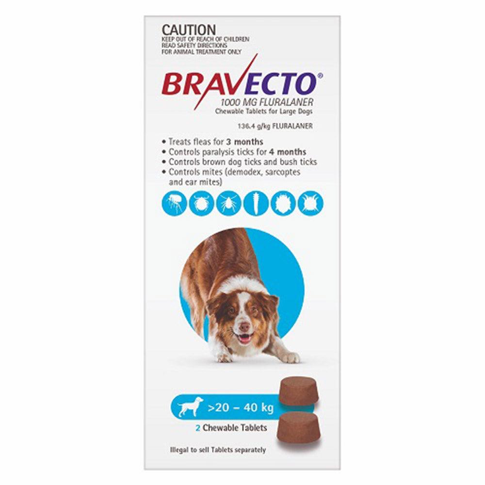 Bravecto Large Dog Blue 1000Mg >20-40Kg (2Pk)