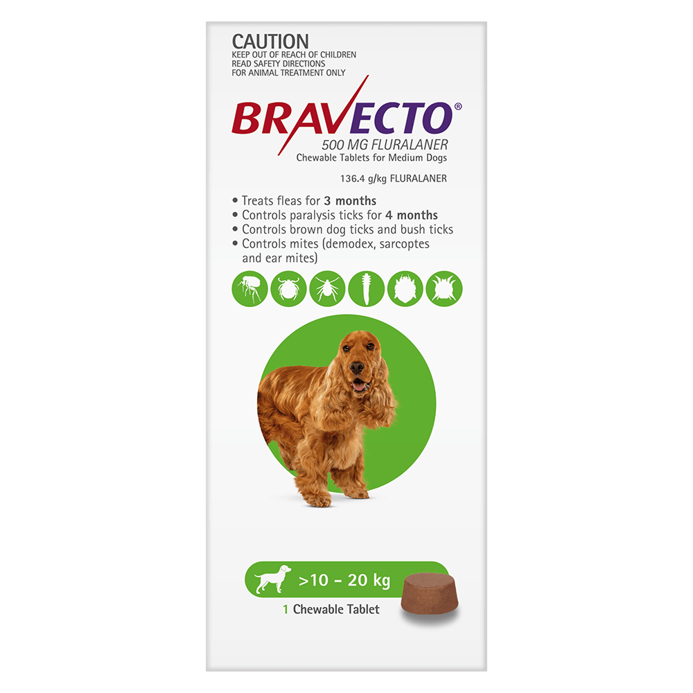 Bravecto Medium Green Dog 500Mg  >10-20Kg