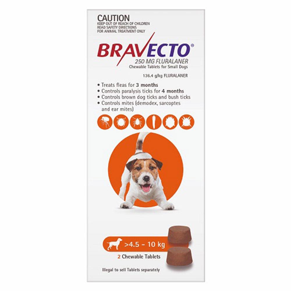 Bravecto Small Dog Orange 250Mg  >4.5-10Kg (2Pk)