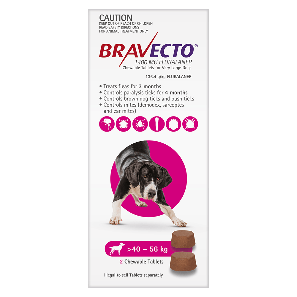 Bravecto Very Large Dog Purple 1400Mg  >40-56Kg (2 Pk)