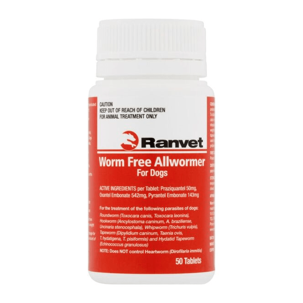 Ranvet Worm Free Allwormer (Red Label) 10Kg Dog 50 Tabs