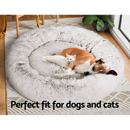 i.Pet Pet Bed Dog Cat 110cm Calming Extra Large Soft Plush White Brown - Pet Parlour Australia