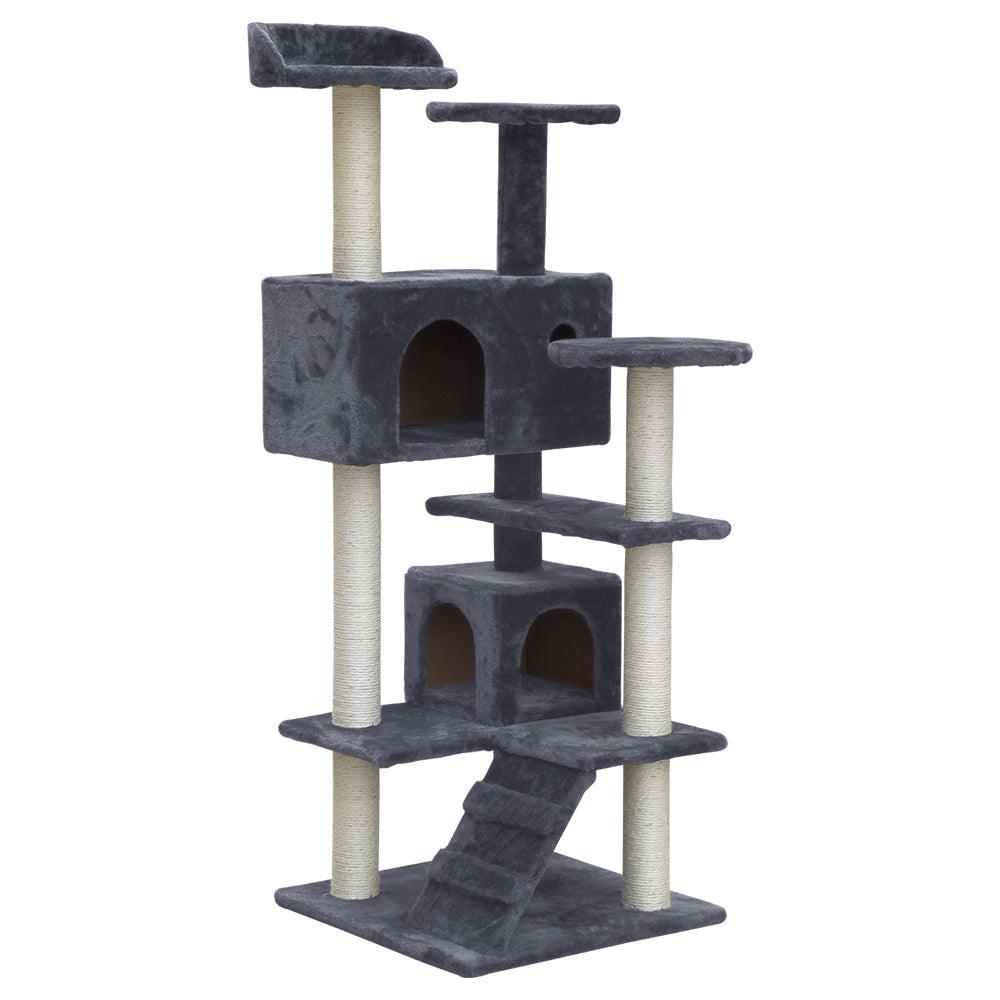 i.Pet Cat Tree 134cm Trees Scratching Post Scratcher Tower Condo House Furniture Wood Grey - Pet Parlour Australia