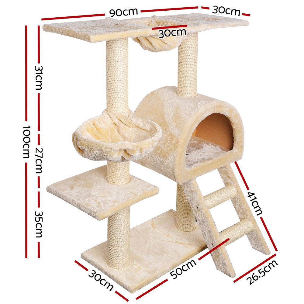 i.Pet Cat Tree Trees Scratching Post Scratcher Condo Tower House Bed Beige 100cm - Pet Parlour Australia