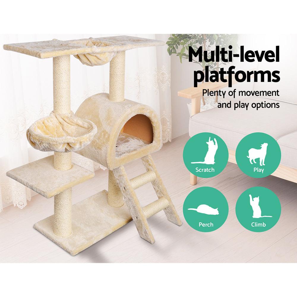 i.Pet Cat Tree Trees Scratching Post Scratcher Condo Tower House Bed Beige 100cm - Pet Parlour Australia