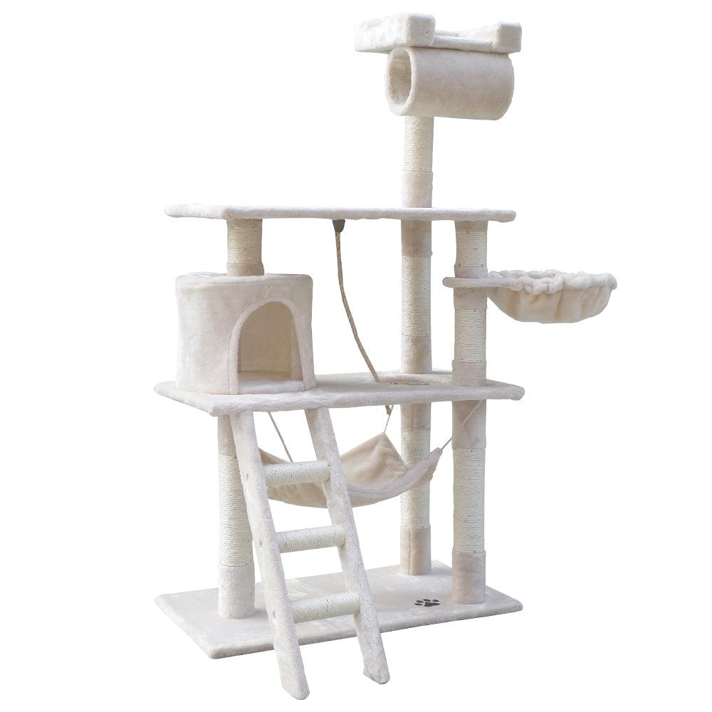 i.Pet Cat Tree 141cm Trees Scratching Post Scratcher Tower Condo House Furniture Wood Beige - Pet Parlour Australia