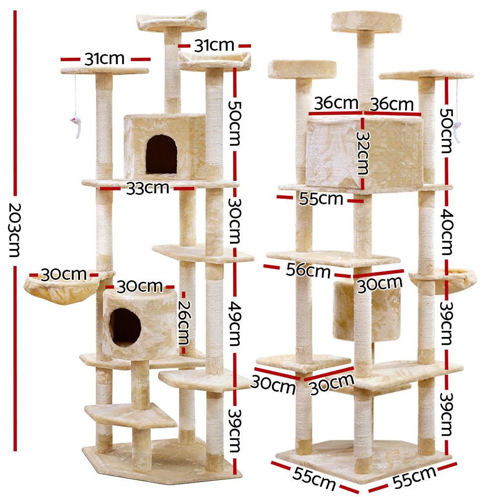 i.Pet Cat Tree 203cm Trees Scratching Post Scratcher Tower Condo House Furniture Wood Beige - Pet Parlour Australia