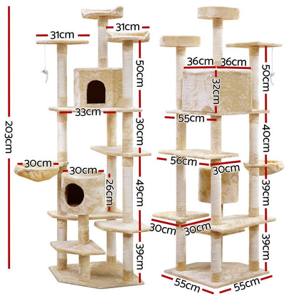i.Pet Cat Tree 203cm Trees Scratching Post Scratcher Tower Condo House Furniture Wood Beige - Pet Parlour Australia