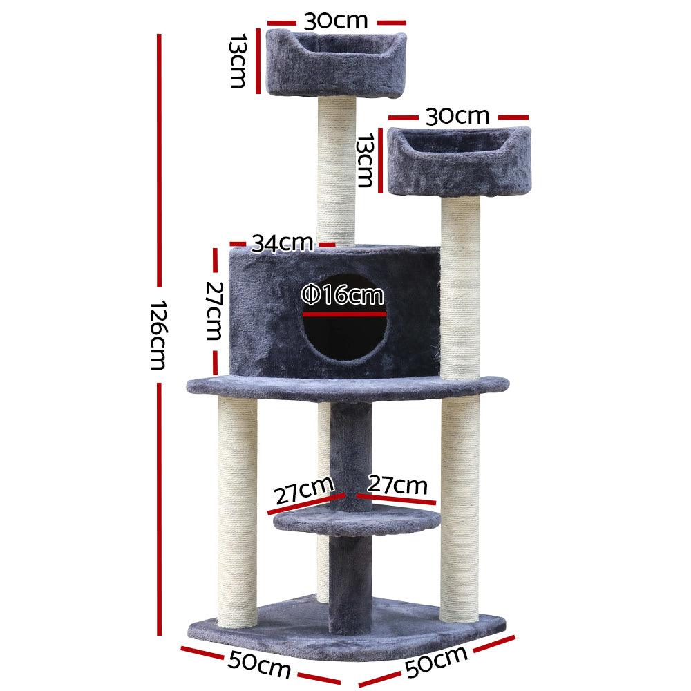 i.Pet Cat Tree Trees Scratching Post Scratcher Tower Condo House Grey 126cm - Pet Parlour Australia