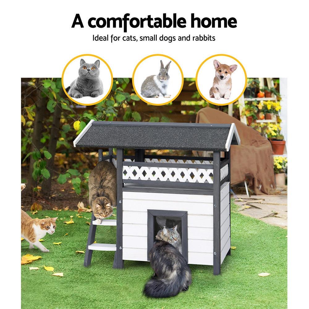 i.Pet Cat House Outdoor Shelter 77cm x 50cm x 73cm Rabbit Hutch Wooden Condo Small Dog Enclosure - Pet Parlour Australia