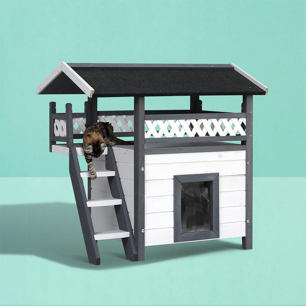 i.Pet Cat House Outdoor Shelter 77cm x 50cm x 73cm Rabbit Hutch Wooden Condo Small Dog Enclosure - Pet Parlour Australia