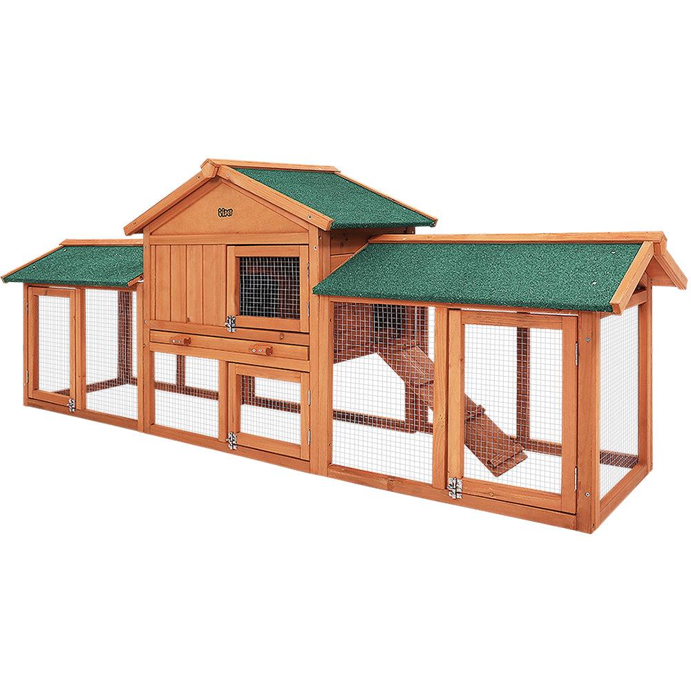 i.Pet Rabbit Hutch Chicken Coop Wooden Cage Pet Hutch 220cm x 52cm x 84cm - Pet Parlour Australia