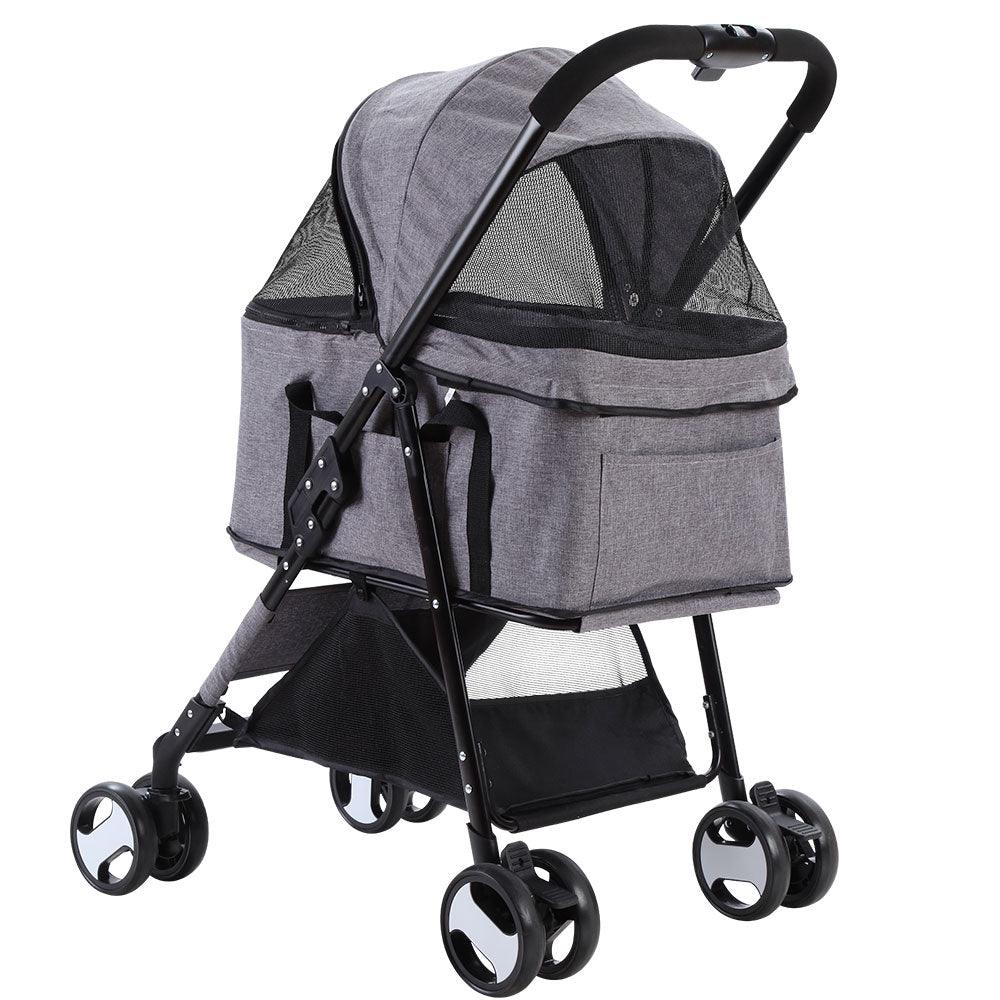 i.Pet Pet Stroller Dog Pram Cat Carrier Travel Large Pushchair Foldable 4 Wheels Grey - Pet Parlour Australia