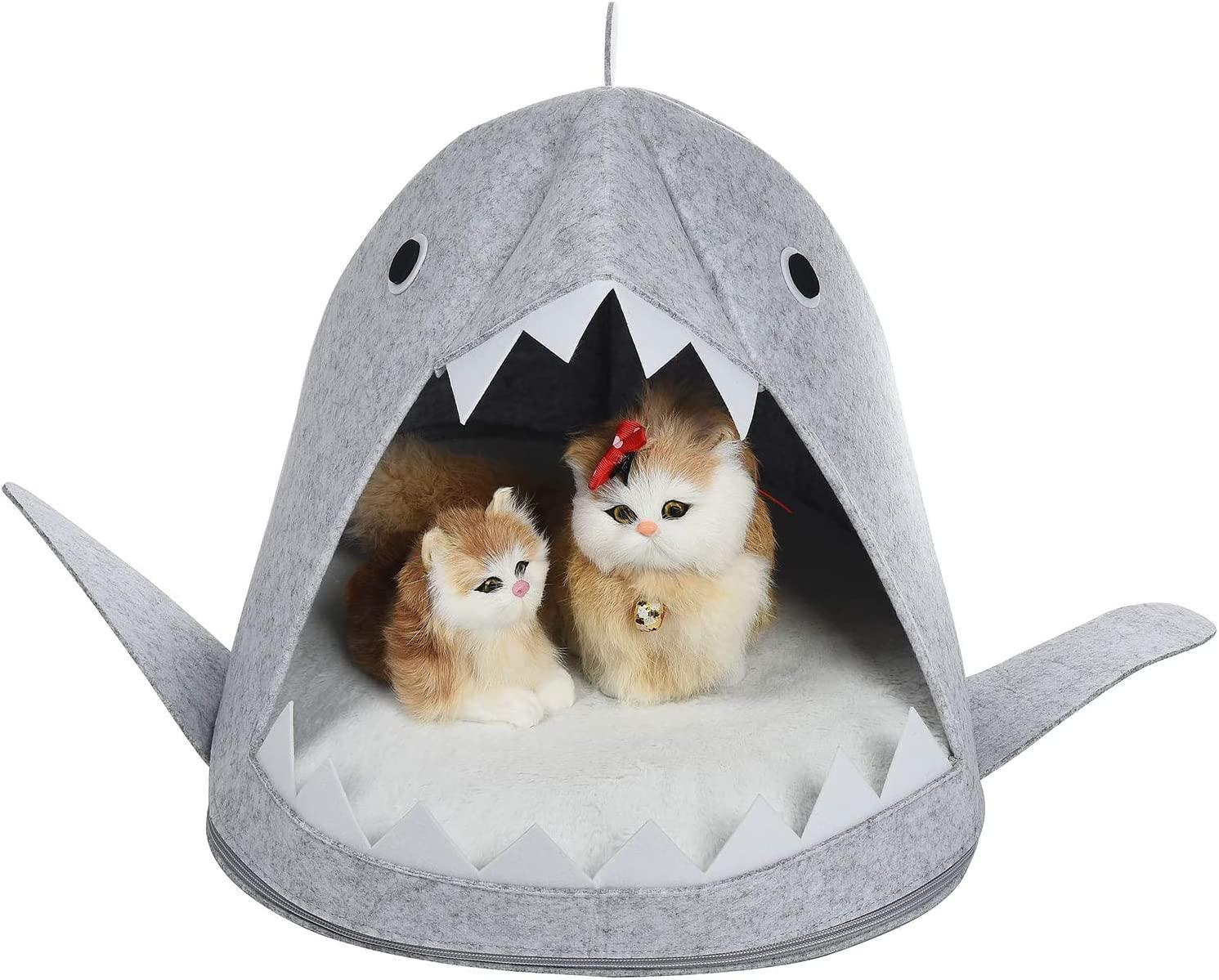 Shark Shape Pet Cave Bed for Cats andSmall Dogs 45 x 45 x 38 cm (Light Grey) - Pet Parlour Australia