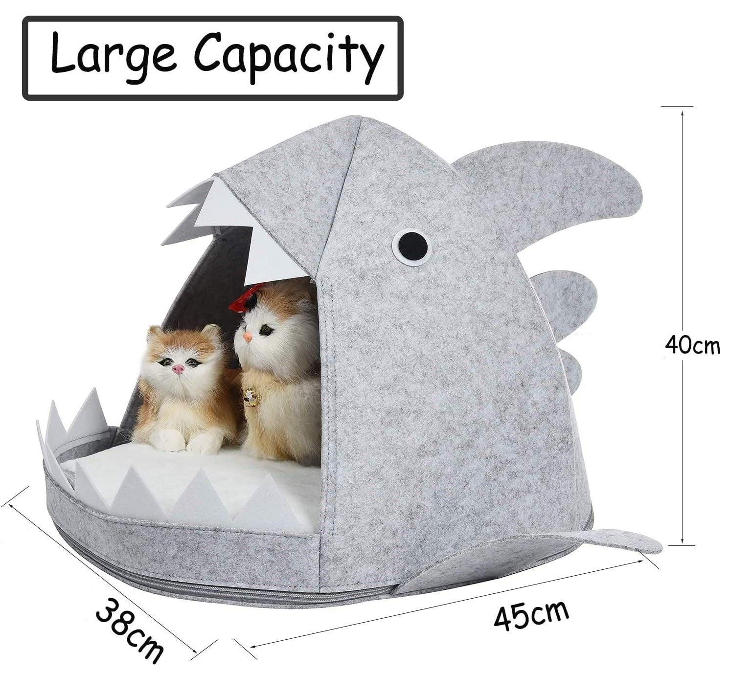 Shark Shape Pet Cave Bed for Cats andSmall Dogs 45 x 45 x 38 cm (Light Grey) - Pet Parlour Australia