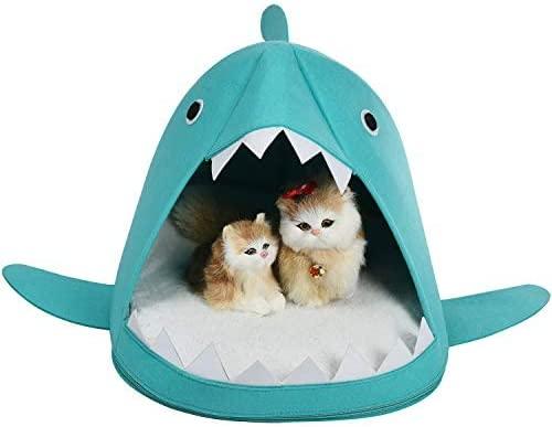 Shark Shape Pet Cave Bed for Cats andSmall Dogs 45 x 45 x 38 cm (Blue) - Pet Parlour Australia