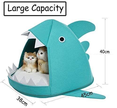 Shark Shape Pet Cave Bed for Cats andSmall Dogs 45 x 45 x 38 cm (Blue) - Pet Parlour Australia