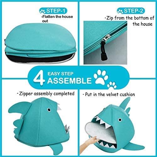 Shark Shape Pet Cave Bed for Cats andSmall Dogs 45 x 45 x 38 cm (Blue) - Pet Parlour Australia