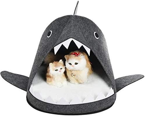 Shark Shape Pet Cave Bed for Cats andSmall Dogs 45 x 45 x 38 cm (Dark Grey) - Pet Parlour Australia