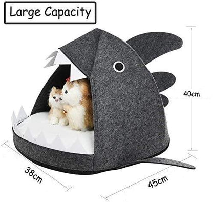 Shark Shape Pet Cave Bed for Cats andSmall Dogs 45 x 45 x 38 cm (Dark Grey) - Pet Parlour Australia