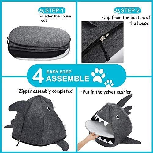 Shark Shape Pet Cave Bed for Cats andSmall Dogs 45 x 45 x 38 cm (Dark Grey) - Pet Parlour Australia