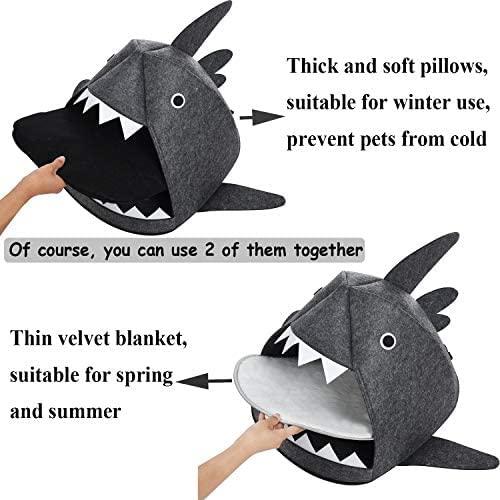 Shark Shape Pet Cave Bed for Cats andSmall Dogs 45 x 45 x 38 cm (Dark Grey) - Pet Parlour Australia