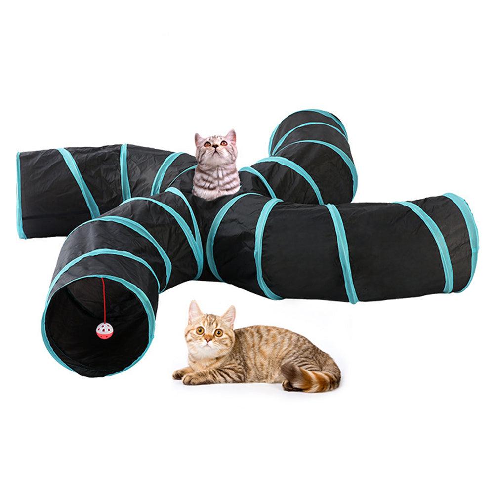 Pet Cat Kitten Puppy 4-Way Tunnel Play Toy Foldable Funny Exercise Tunnel Rabbit - Pet Parlour Australia