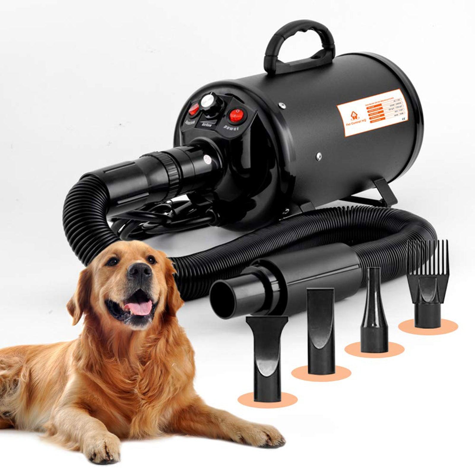 2800W Dog Dryer High Velocity Pet Dog Pet Blow Dryer Adjustable Speed 4 Nozzles Black - Pet Parlour Australia