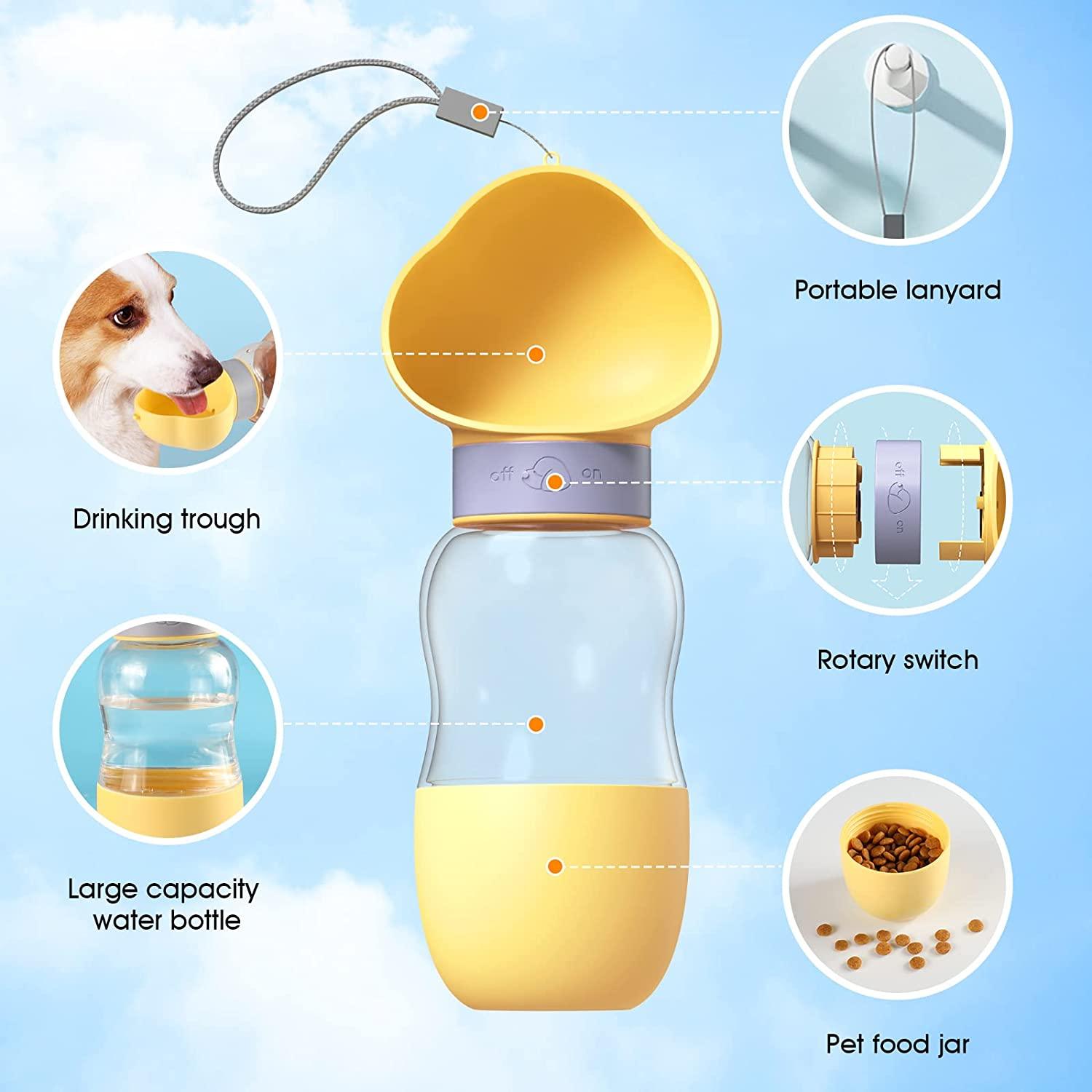 Portable Dog Water Bottle with Food Container Leak Proof Dog Water Dispenser(Yellow) - Pet Parlour Australia