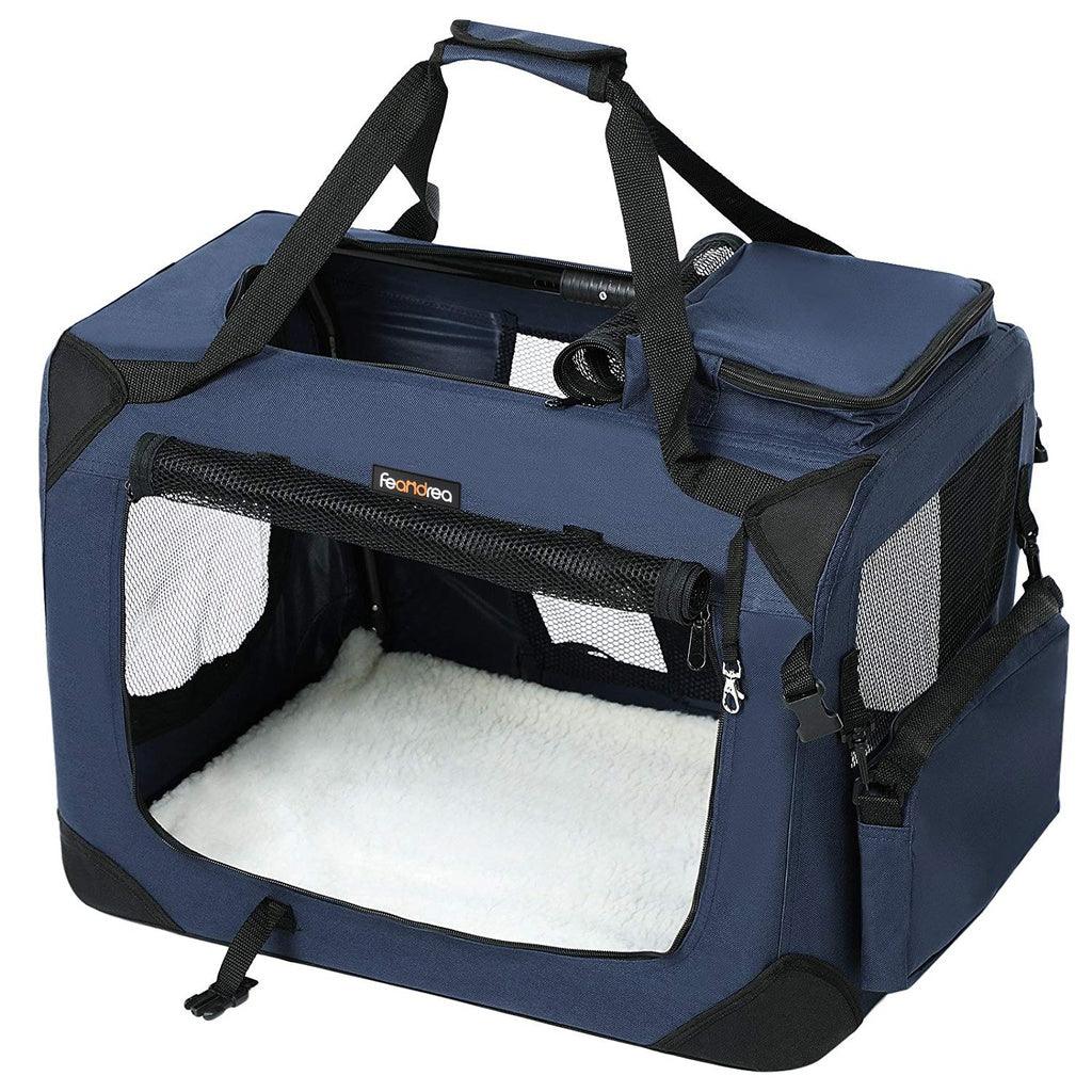 FEANDREA Dog Kennel Transport Box Folding Fabric Pet Carrier 60cm Dark Blue - Pet Parlour Australia