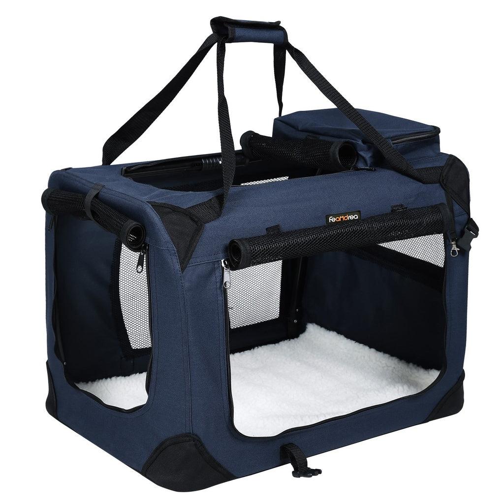 FEANDREA Dog Kennel Transport Box Folding Fabric Pet Carrier 60cm Dark Blue - Pet Parlour Australia