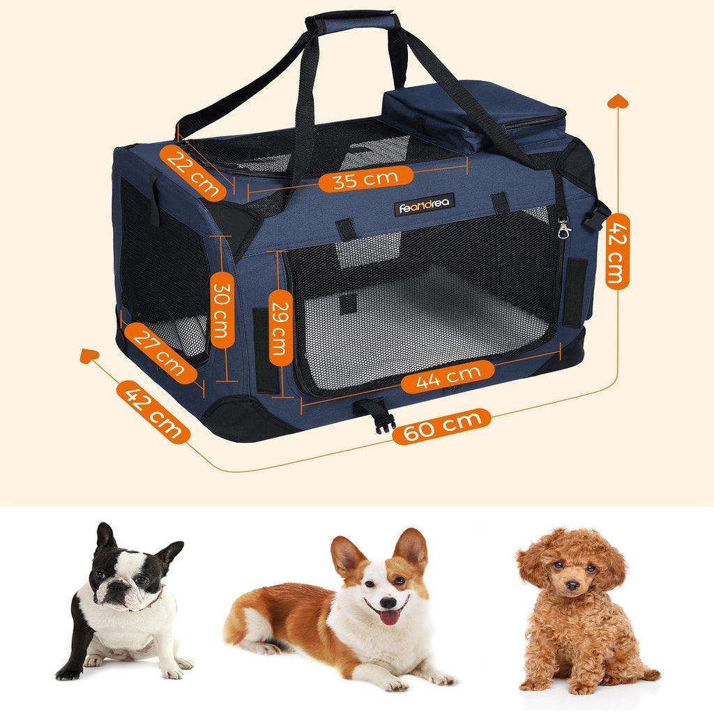 FEANDREA Dog Kennel Transport Box Folding Fabric Pet Carrier 60cm Dark Blue - Pet Parlour Australia