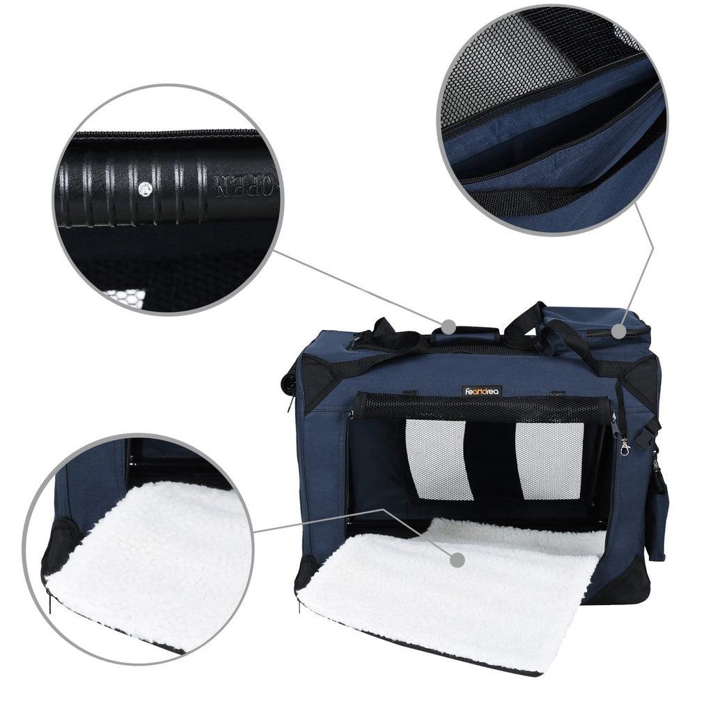 FEANDREA Dog Kennel Transport Box Folding Fabric Pet Carrier 60cm Dark Blue - Pet Parlour Australia