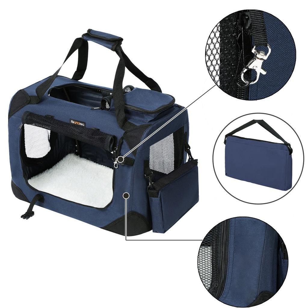 FEANDREA Dog Kennel Transport Box Folding Fabric Pet Carrier 60cm Dark Blue - Pet Parlour Australia