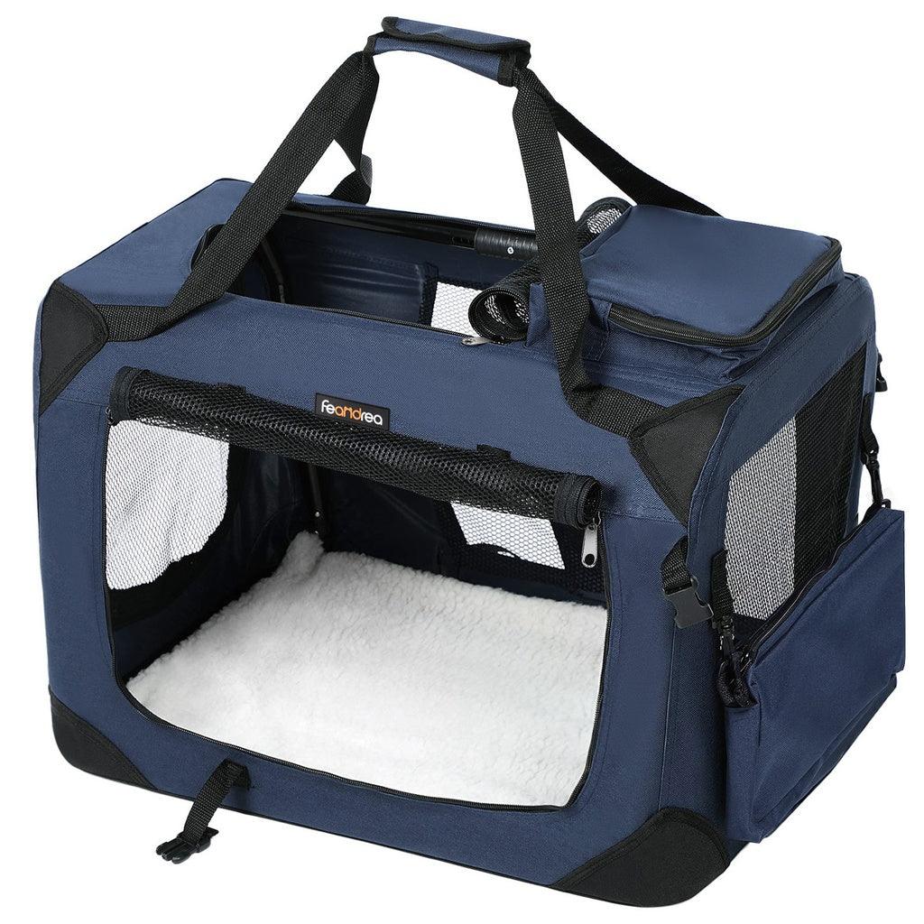 FEANDREA Dog Kennel Transport Box Folding Fabric Pet Carrier 70cm Dark Blue - Pet Parlour Australia